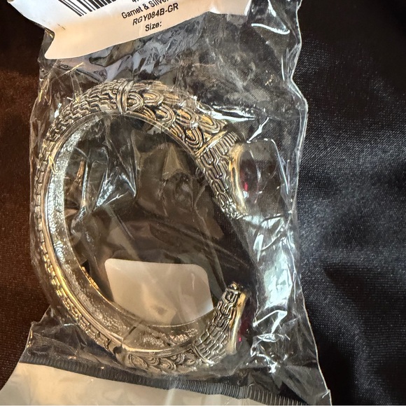 Jewelry - Silver-Tone & Garnet Women’s Cuff Bracelet - Elegant Braided Design